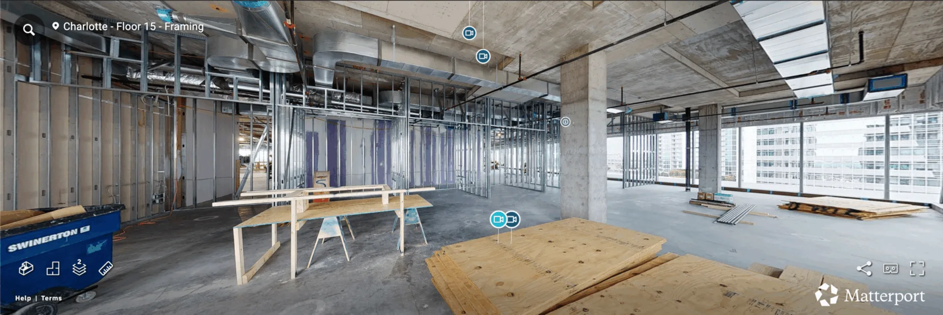 Prévia de tour virtual Matterport em ambiente de construção